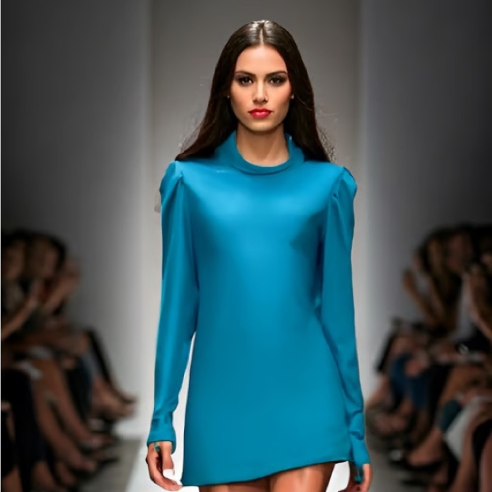 Emery Rose blue long sleeve turtleneck puffy shoulders button down back XS NWTs - Picture 3 of 5